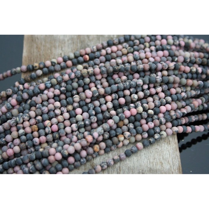 4 mm MAT Rhodonit, 1/1 streng